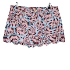 Crown & Ivy Shelby Shorts 4th July Beach Print High Rise Scalloped Hem 14